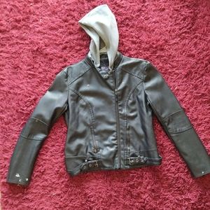 Faux leather hooded jacket
